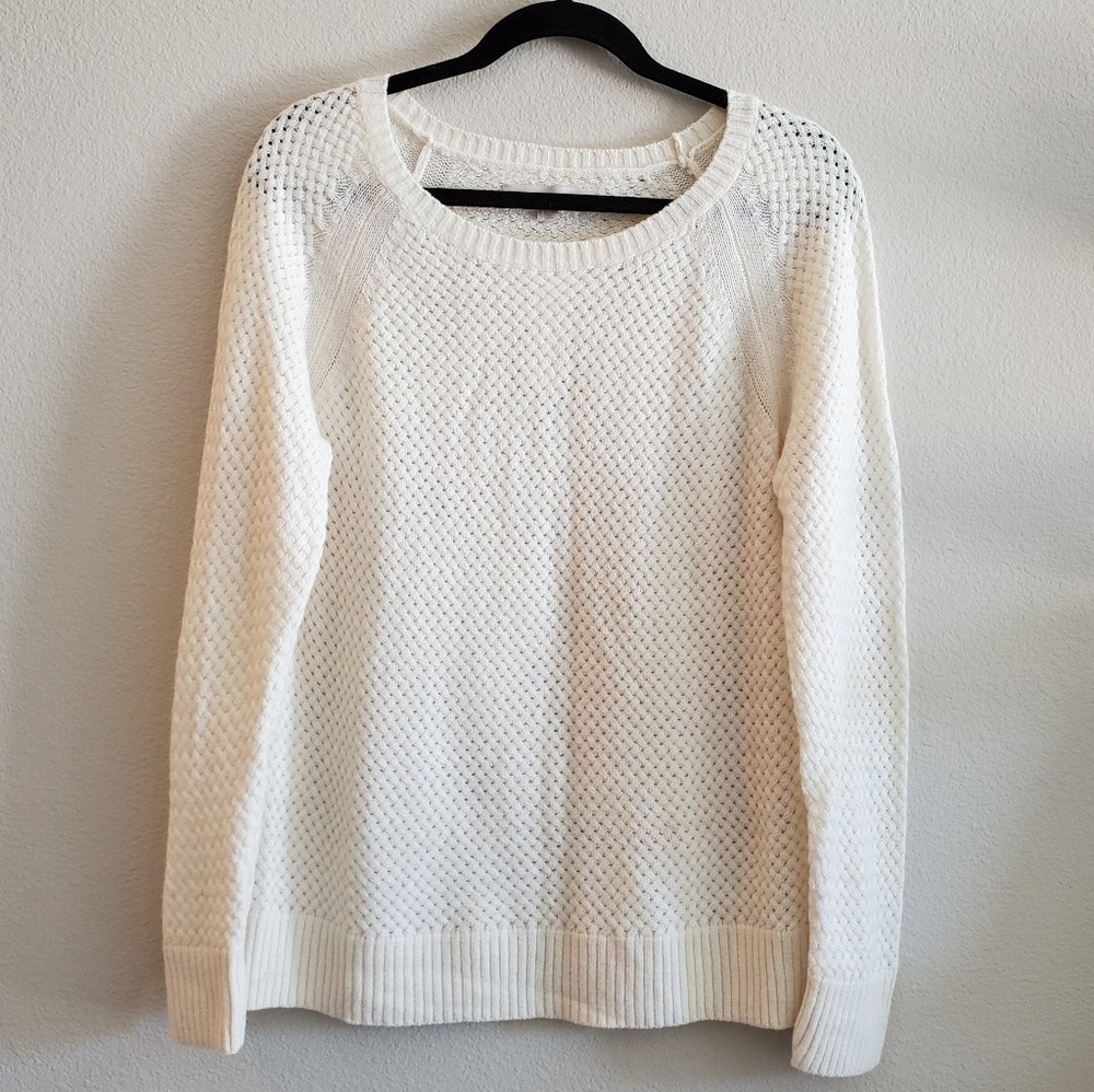Loft Ivory Basket Weave Knit Wool Blend Sweater